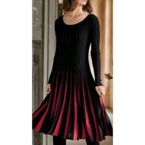 PERUVIAN CONNECTION Black Red Serenissima Fit & Flare Pleated Midi Dress Size L